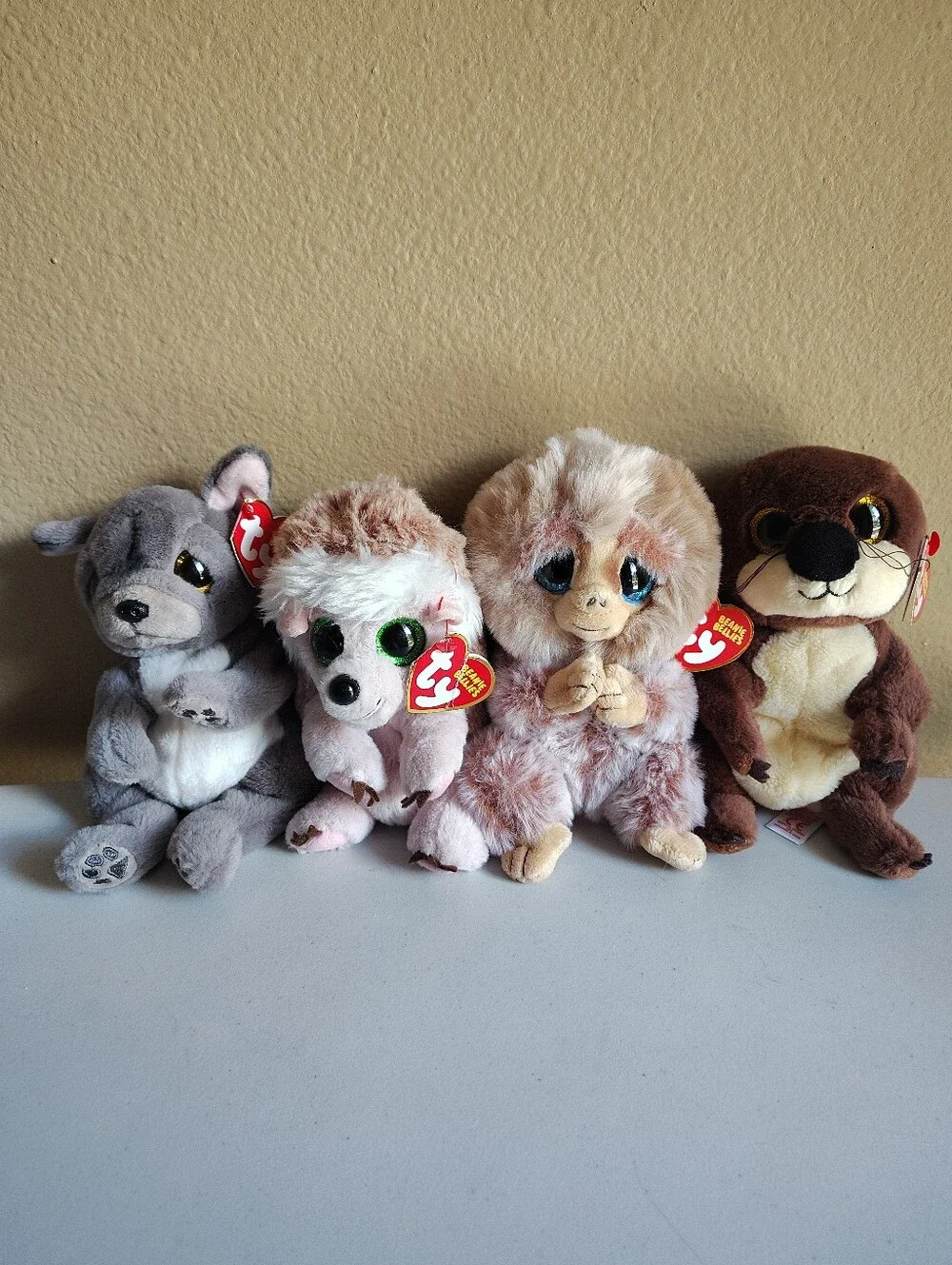 Ty Beanie Bellies Lot of 4 Wilfred Wolf Bumper Hedgehog Stubby Monkey Mitch +